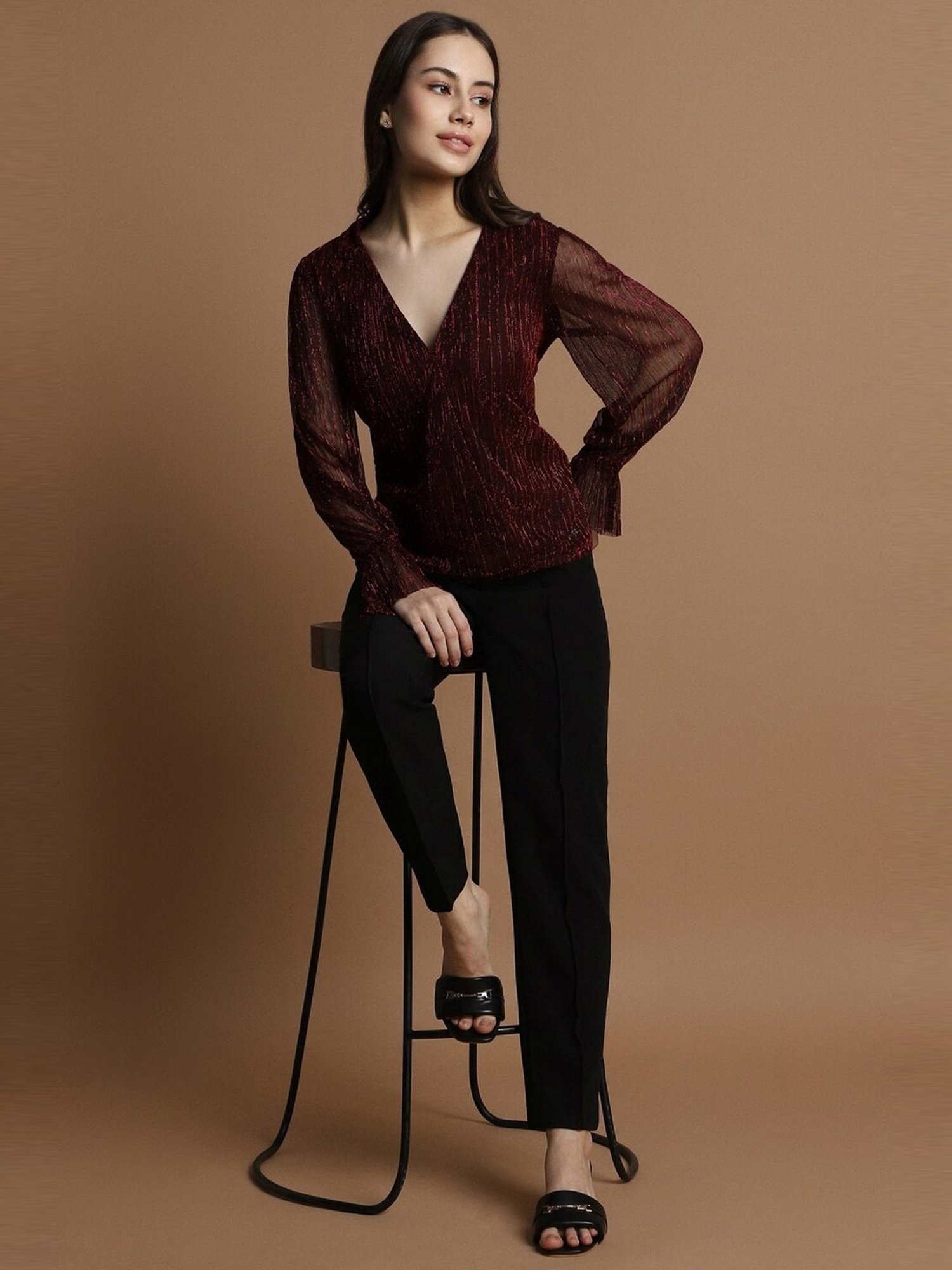 Allen Solly Maroon Striped Top