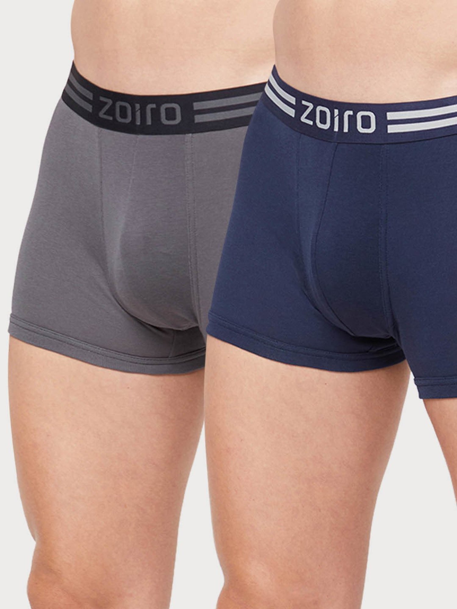 Zoiro Dark Denim & Smoked Pearl Cotton Regular Fit Trunks - Pack Of 2