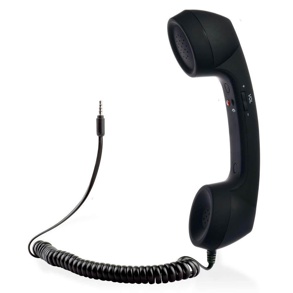 Koicaxy Cell Phone Handset,Retro Telephone Handset Anti Radiation Receivers 3.5MM for iPhone iPad,Mobile Phones,Computer Black