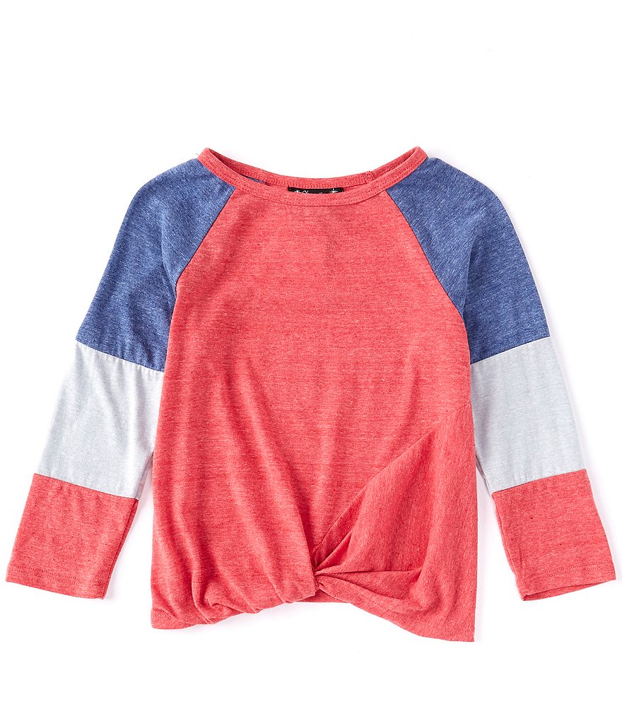 Xtraordinary Big Girls 7-16 Long-Sleeve Colorblock Front-Twist Hem Knit Top