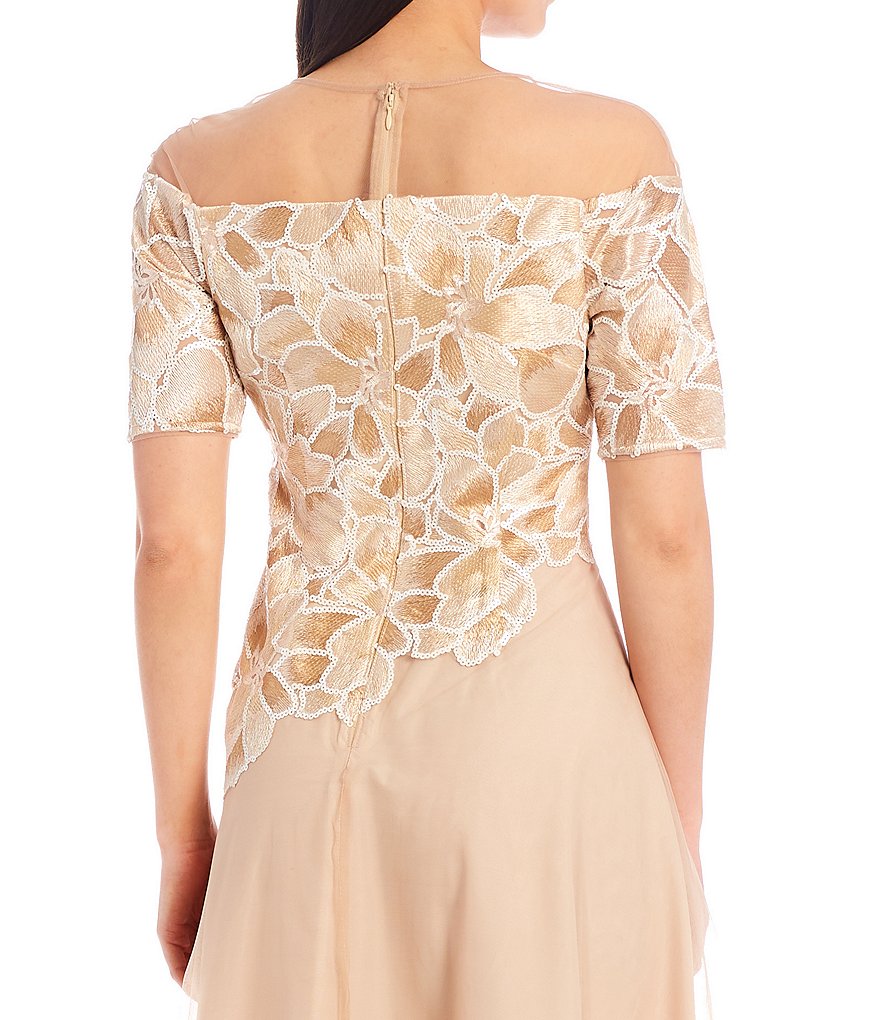 Adrianna Papell Sequin Embroidered Bodice Tulle Ball Gown