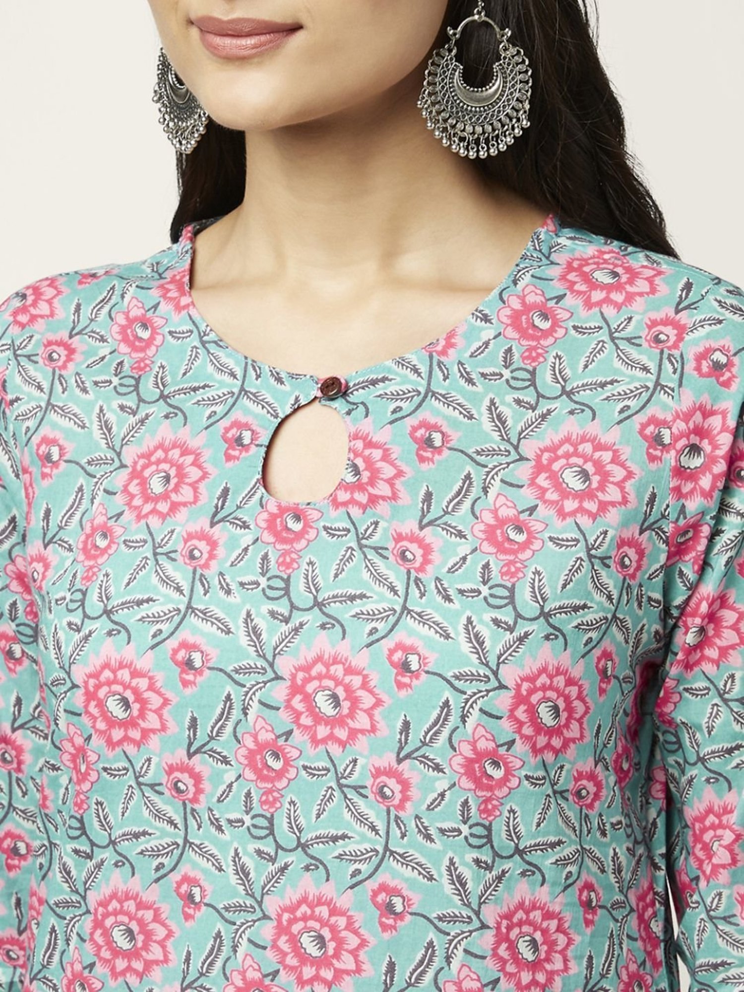 Rangmanch by Pantaloons Turquoise Cotton Floral Print Kurta Palazzo Set