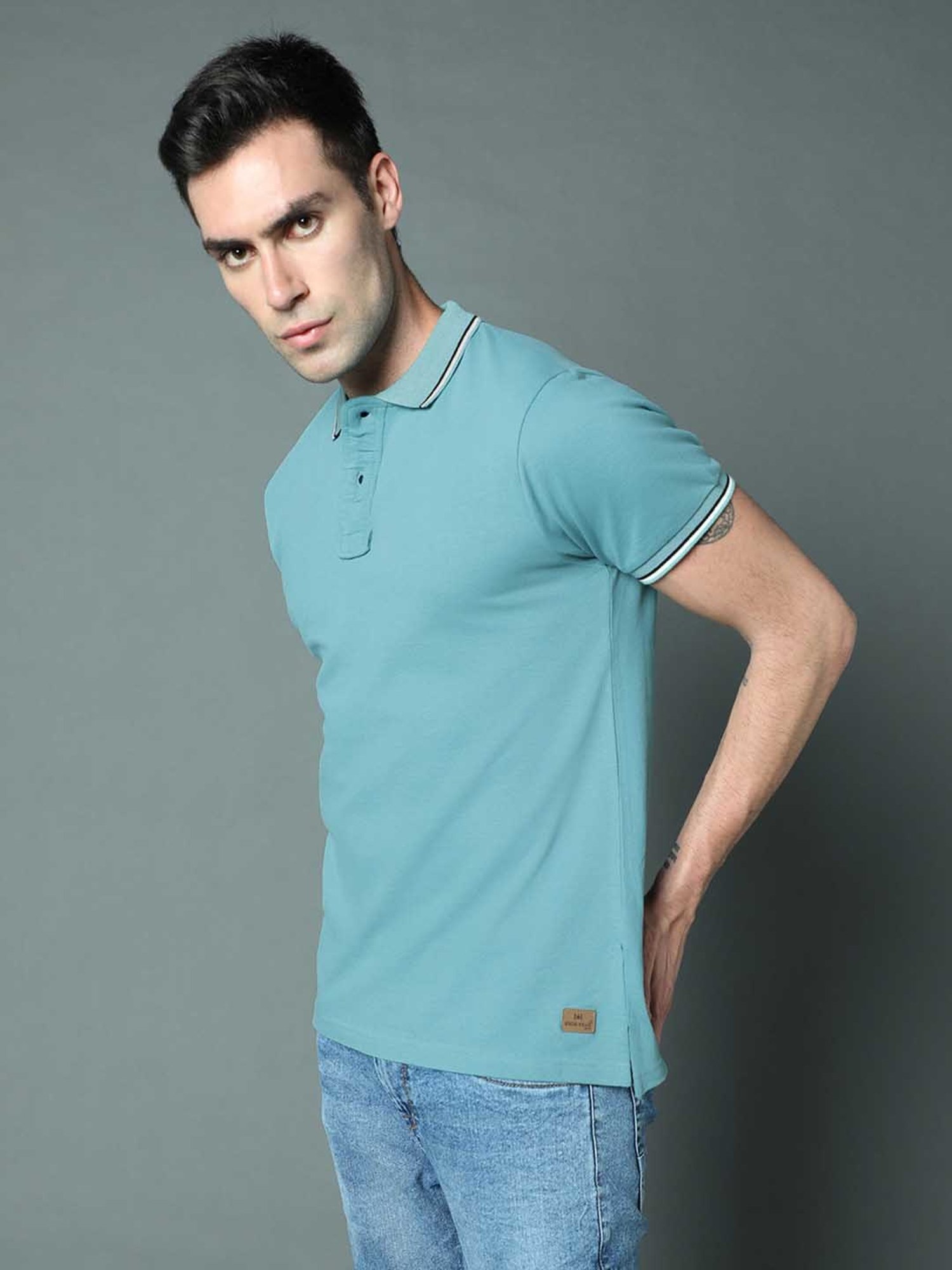 High Star Teal Regular Fit Polo T-Shirt