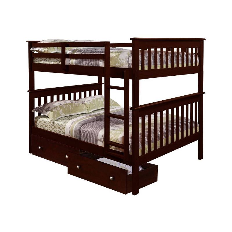Full/Full Mission Bunk Bed with Dual Underbed Drawers Dark Cappuccino - Donco Kids