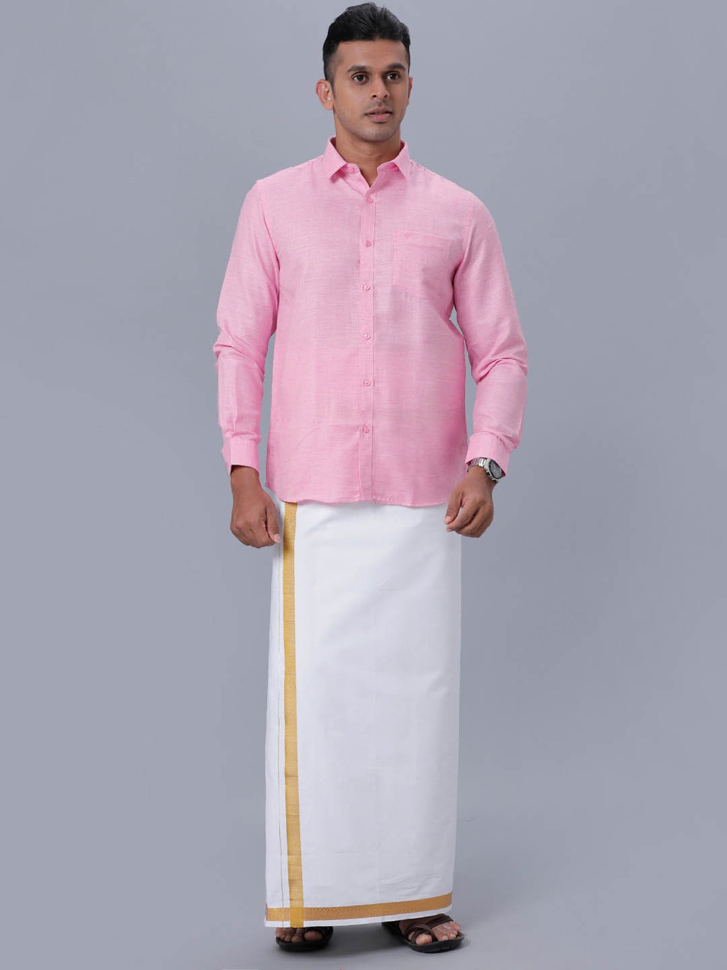 Ramraj Pink Cotton Regular Fit Shirt