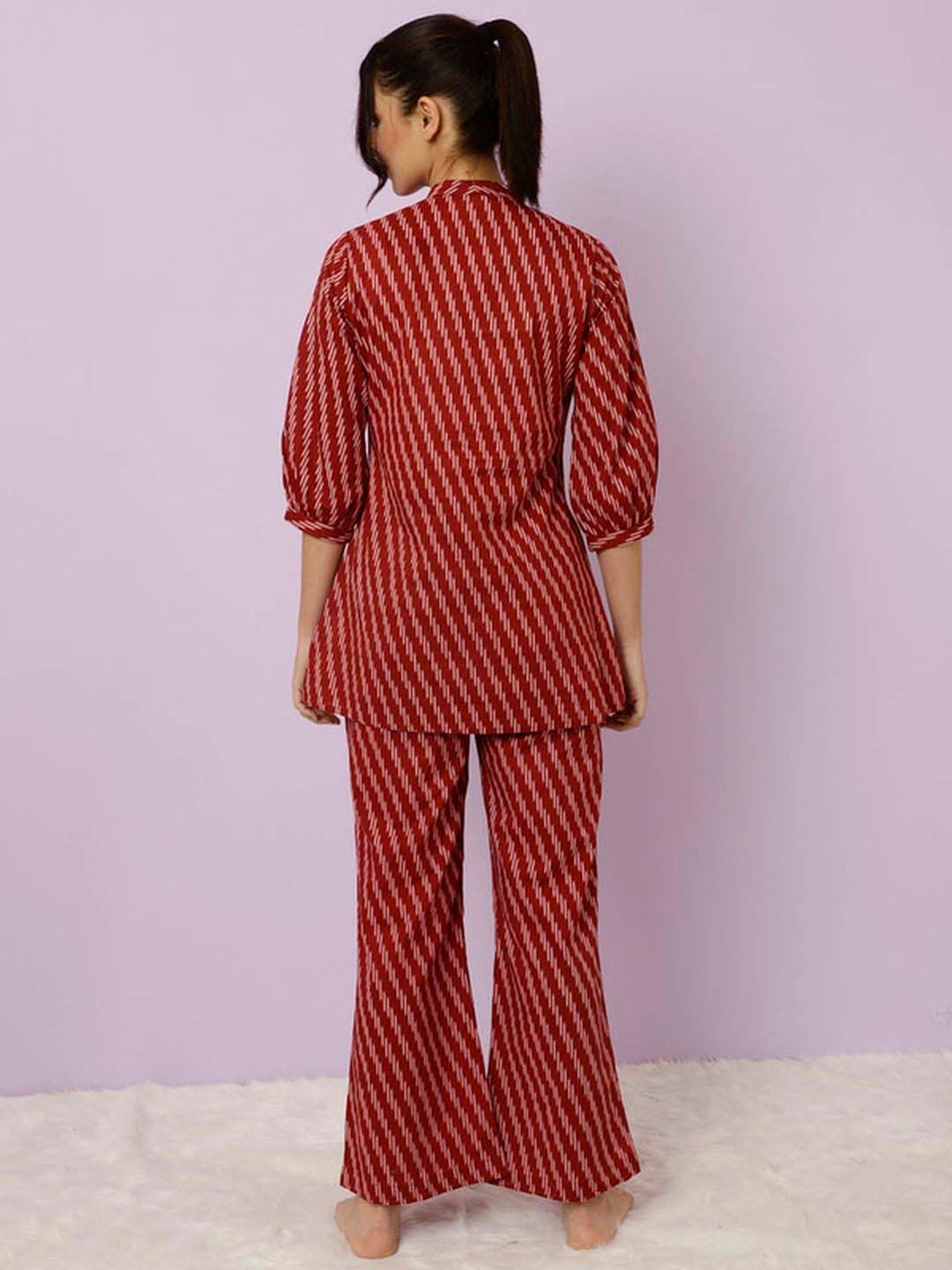 Jaipur Kurti Maroon Cotton Printed Tunic Palazzos Set