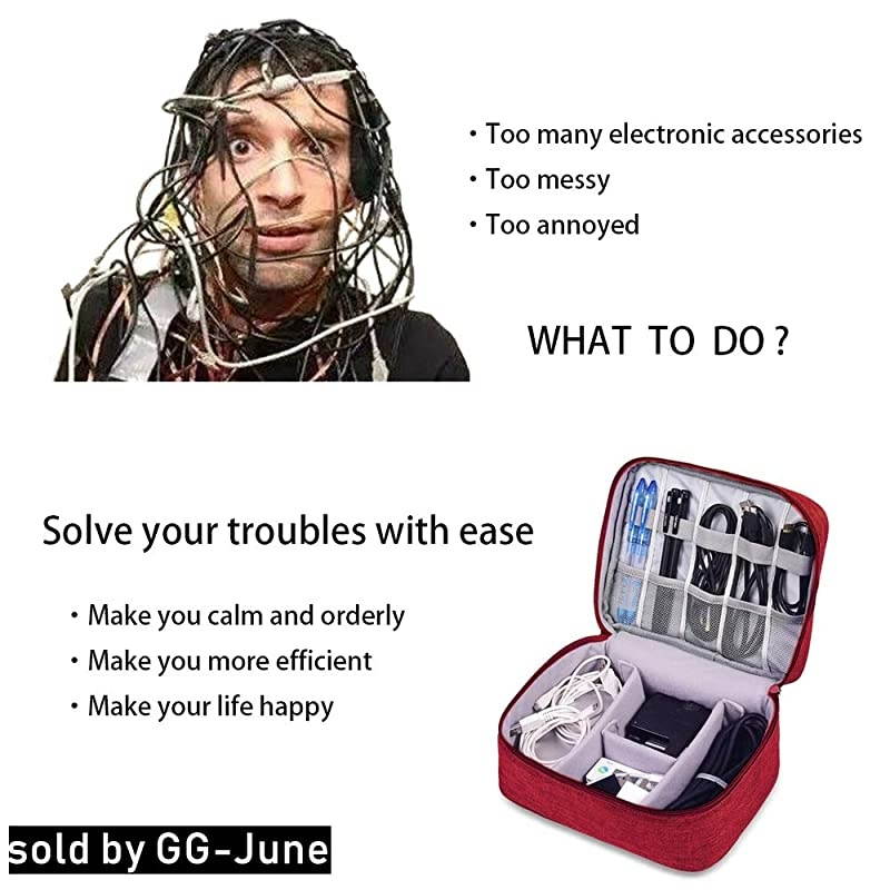 Organizer, Electronic Accessories Double Layer Travel Cable Organizer Cord Storage Bag for Cables, iPad (Up to 9.7''), Charger, Phone, USB, SD Card(Black)