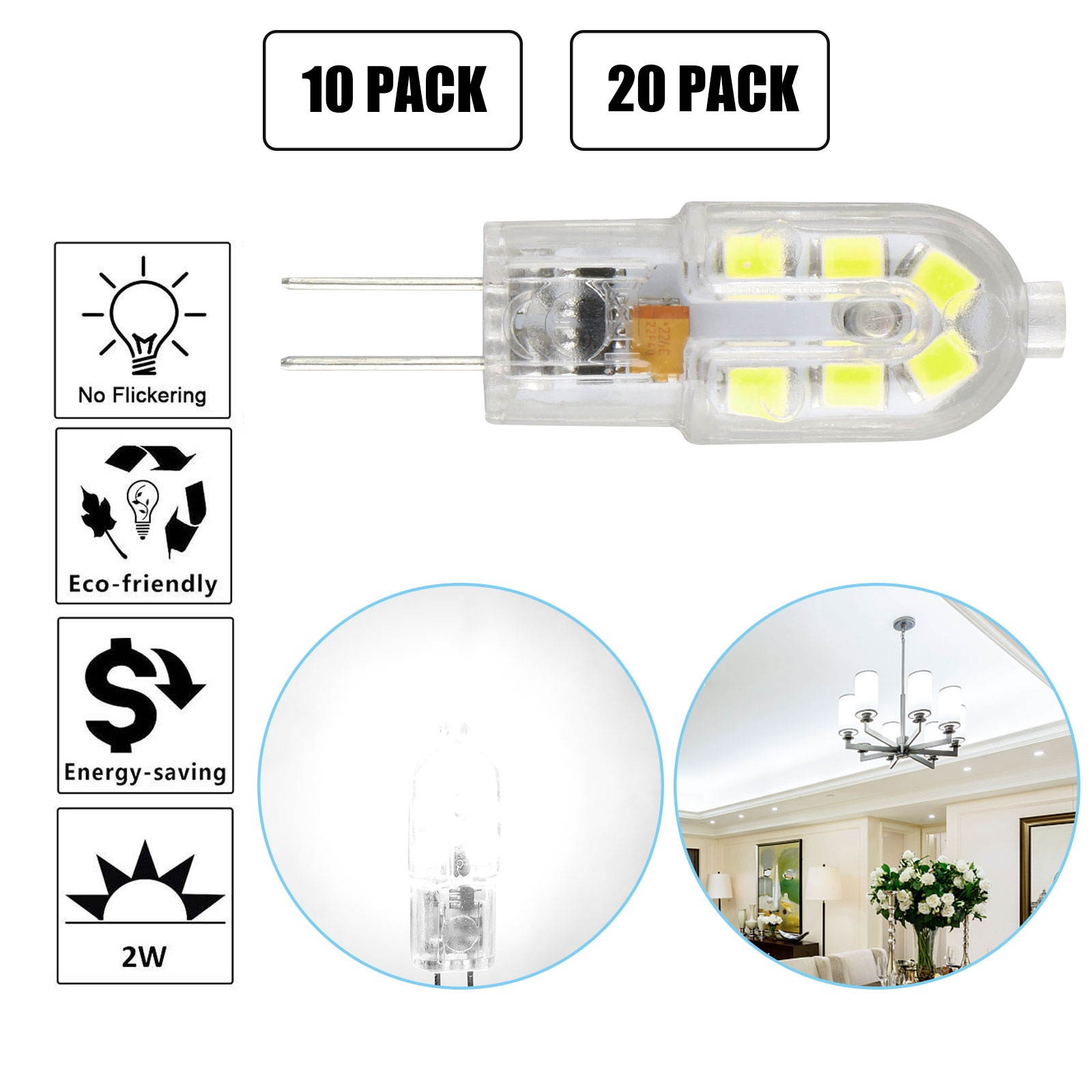 10/20Pack G4 20W 2835 SMD Bi-pin 12 LED Lamp Light Bulb DC 12V 6000K White Warm