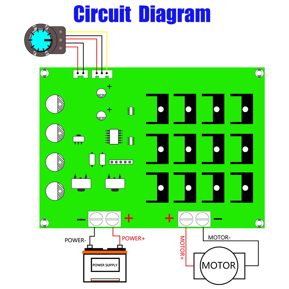 Motor Speed Control Board, DC 10-50V 60A High Power Motor Speed Controller PWM HHO RC Driver Controller Module 12V 24V 48V 3000W Extension Cord with Switch