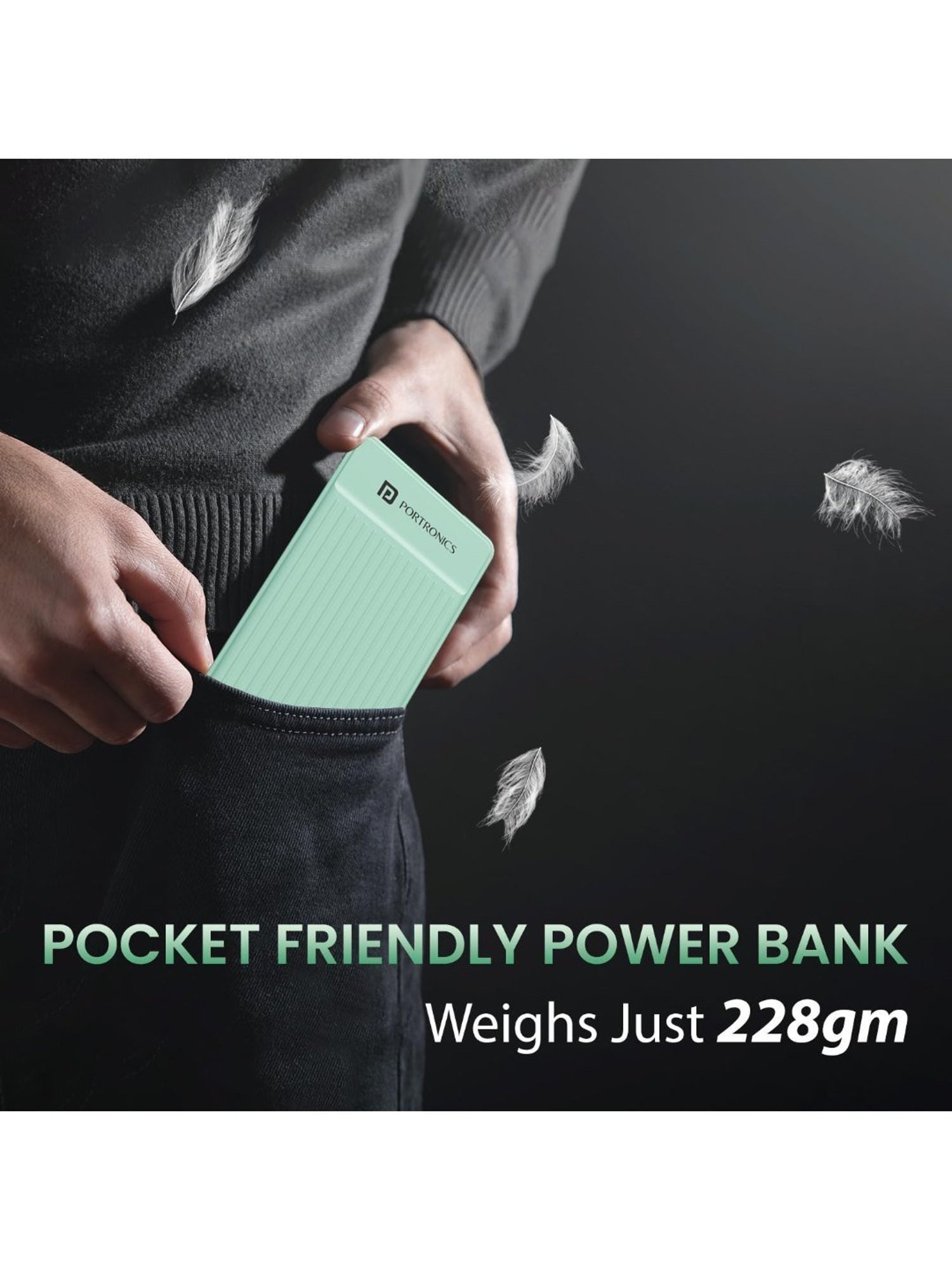 Portronics Luxcell B 10000mAh Power Bank 22.5W with Fast Charging & Mach USB A Output (Green)