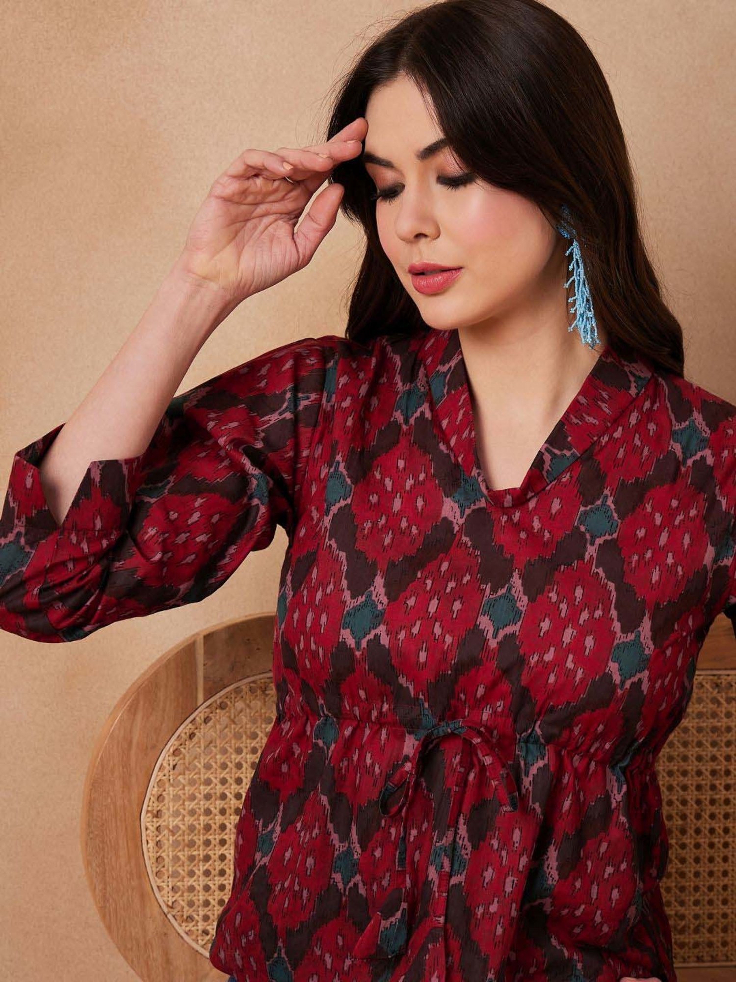 Inweave Red Cotton Printed Top