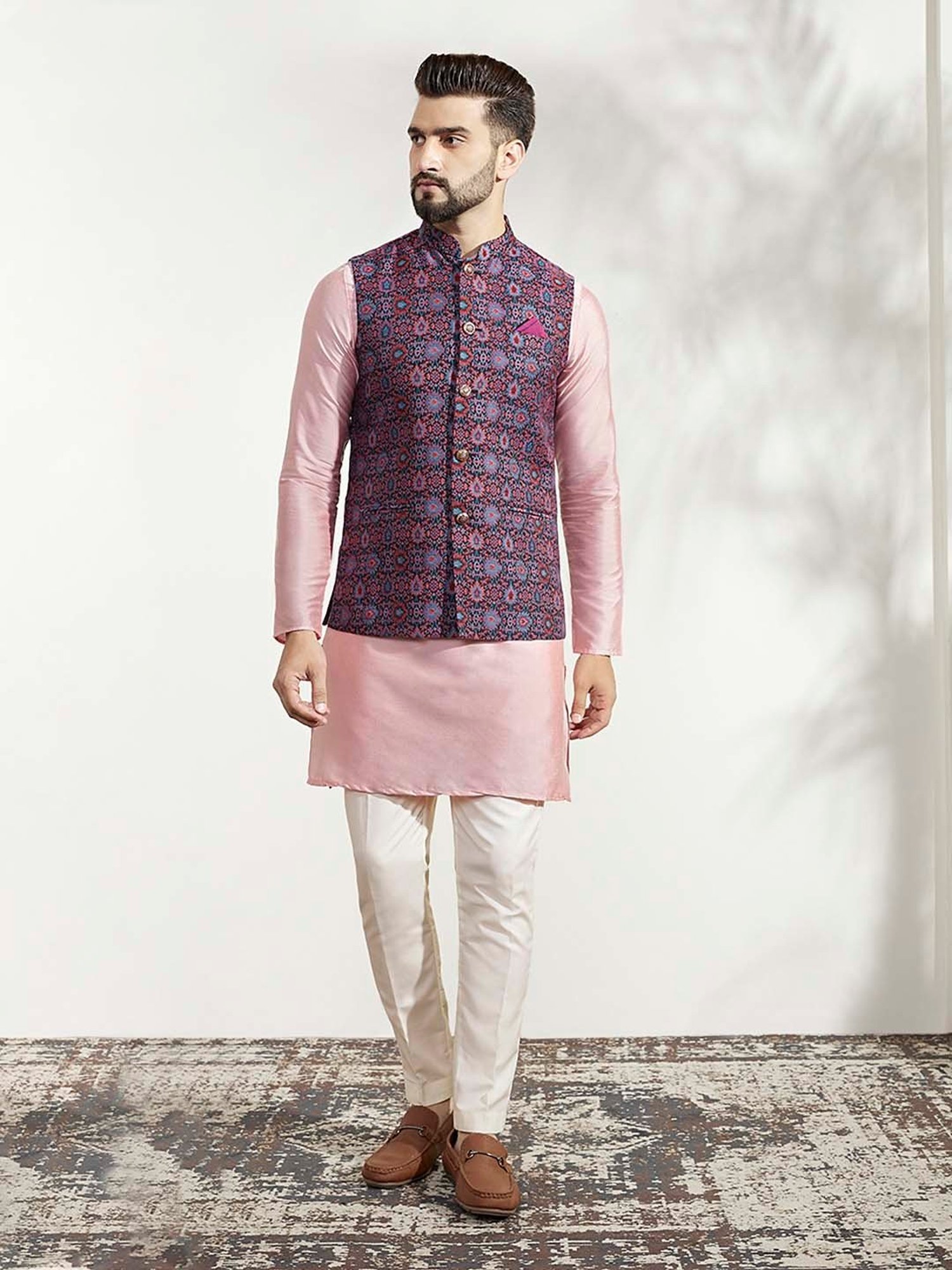 KISAH Multicolor Regular Fit Self Design Kurta & Pants With Nehru Jacket