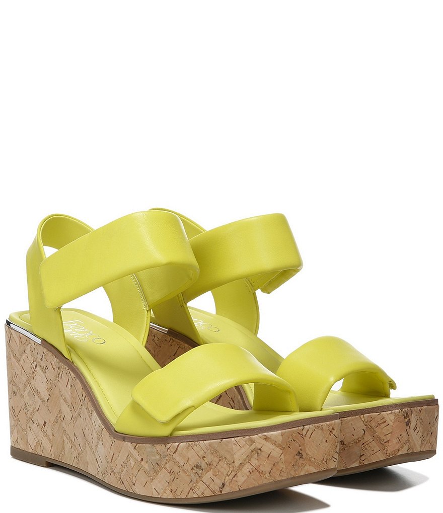 Franco Sarto Sweety Square Toe Leather Cork Platform Wedge Sandals