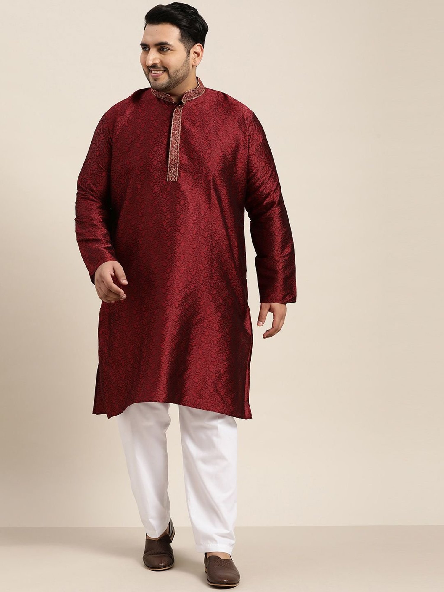 Sojanya Maroon Pure Cotton Regular fit Embroidery Kurta Set