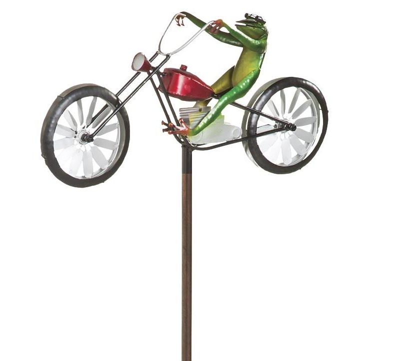 Wind & Weather Frog Riding Motorcycle Metal Wind Spinner