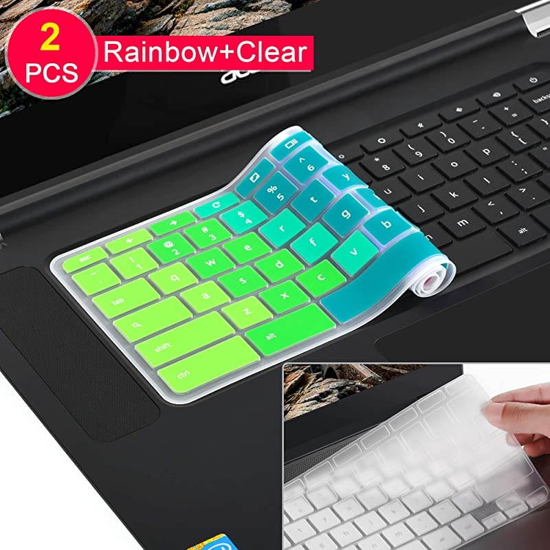 Pack]Keyboard Cover Skin compatible Acer chromebook R11 11.6 inch CB3-131 CB3-13,CB5-13T,CB3-131,Chromebook R 13 keyboard cover, CB5-31T,Chromebook 15,CB3-531 CB3-53CB5-571 C910,Rainbow+clear