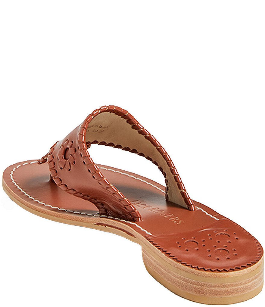 Jack Rogers Jacks Natural Flat Leather Whipstitch Detail Thong Sandals