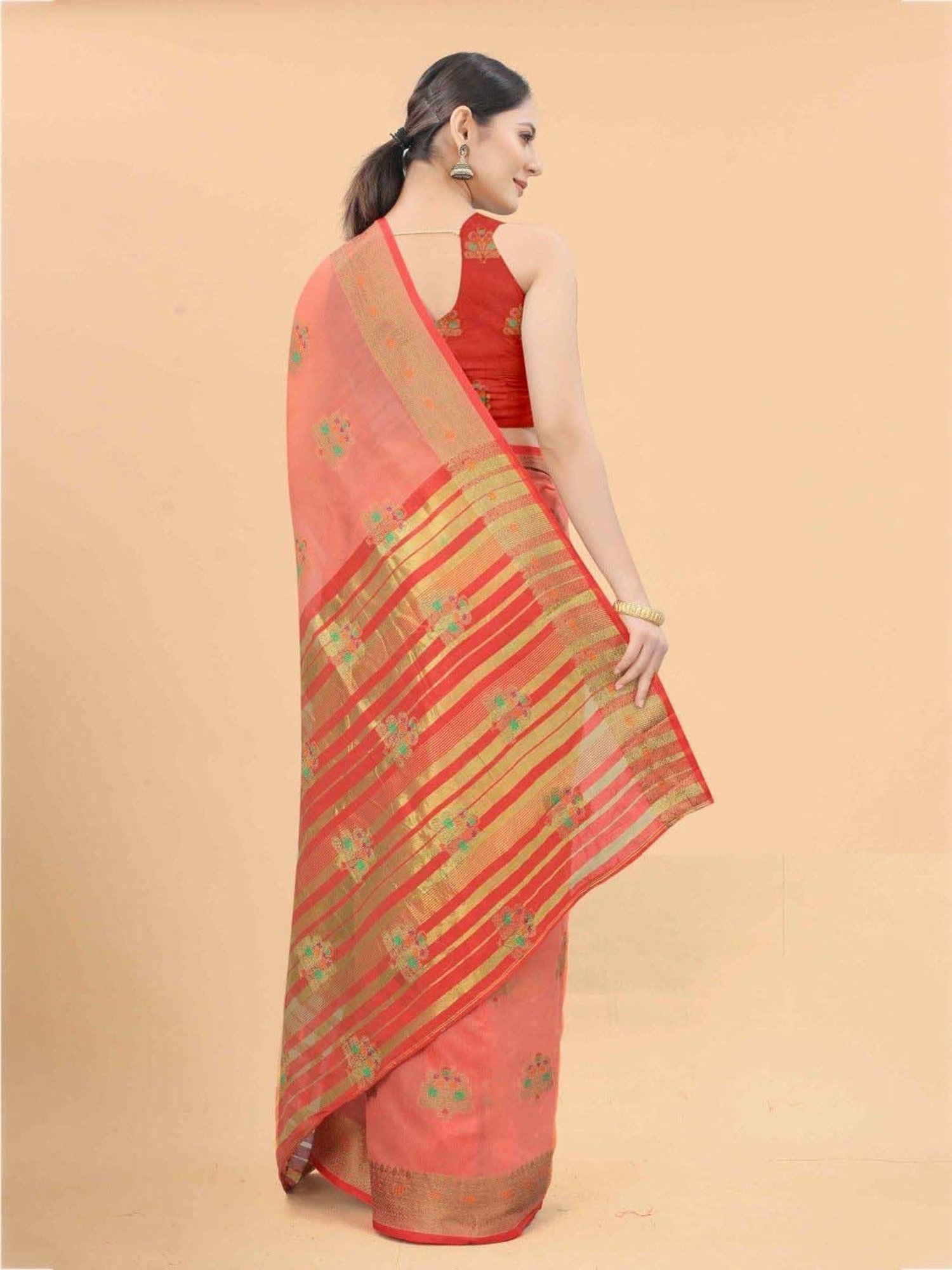 Silk Land Pink Woven Saree With Unstitched Blouse