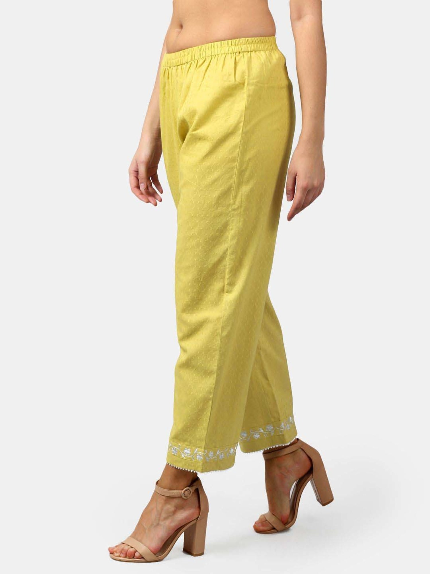 DART STUDIO Green Cotton Embroidered Palazzos