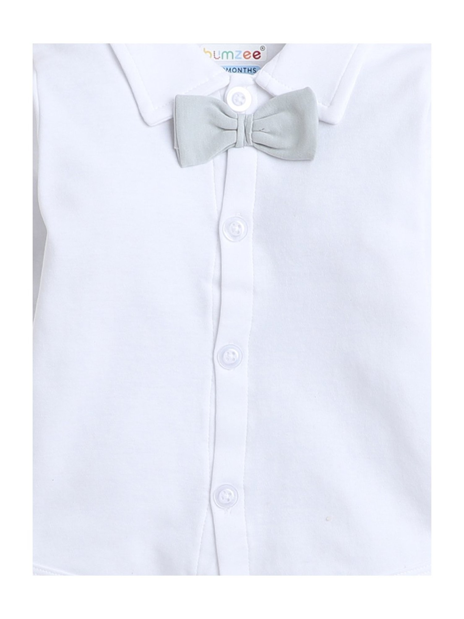 Bumzee Kids Grey & White Solid Full Sleeves Shirt, Waistcoat, Pants with Bow