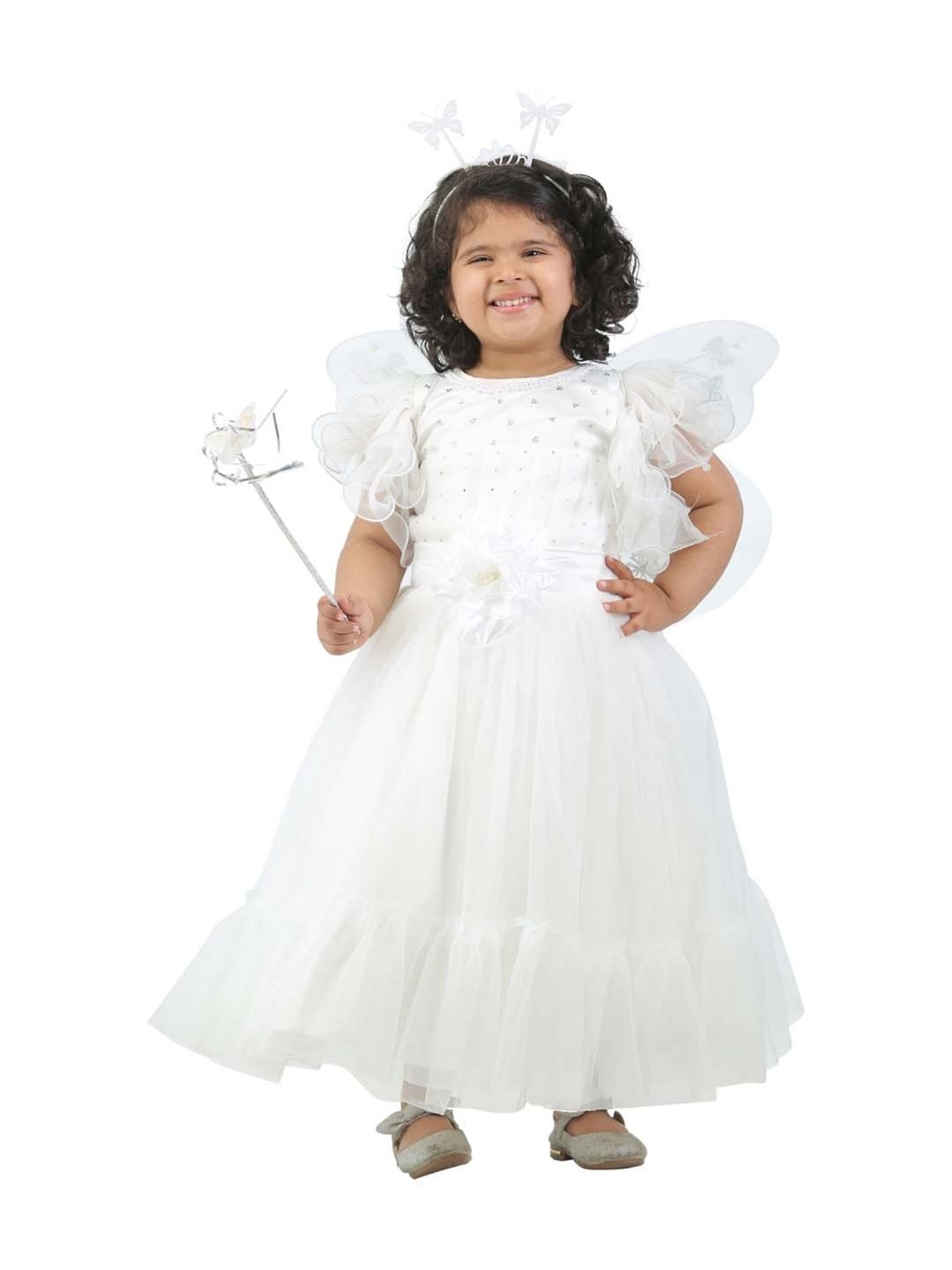 Ahhaaaa Kids White Cotton Sequence Dress