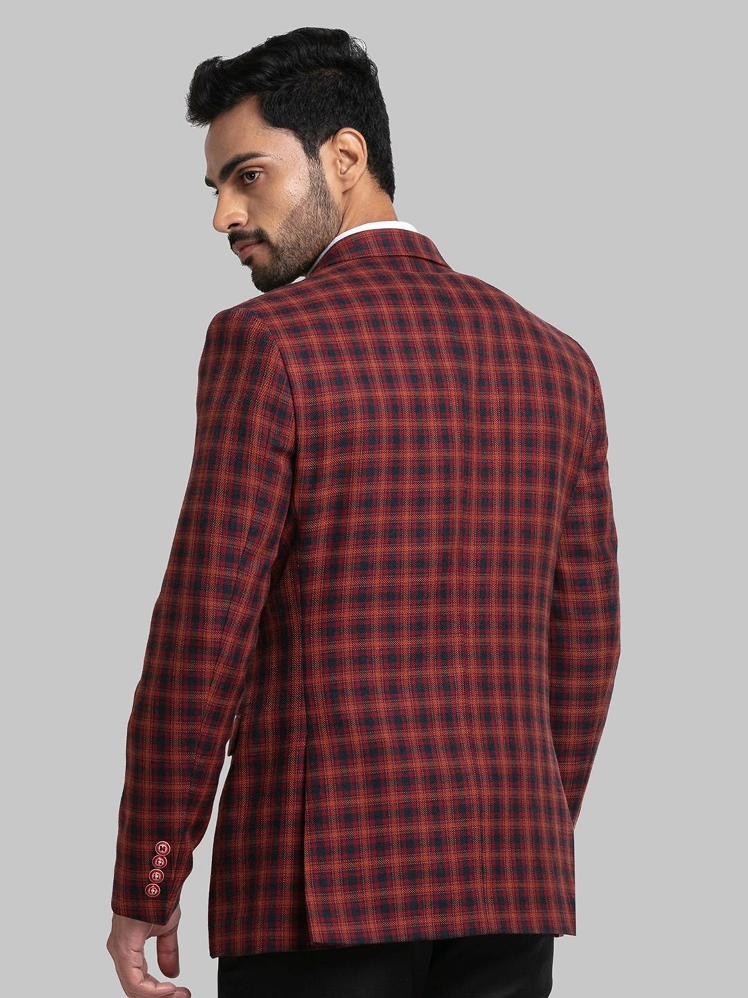 Raymond Orange Regular Fit Checks Blazer