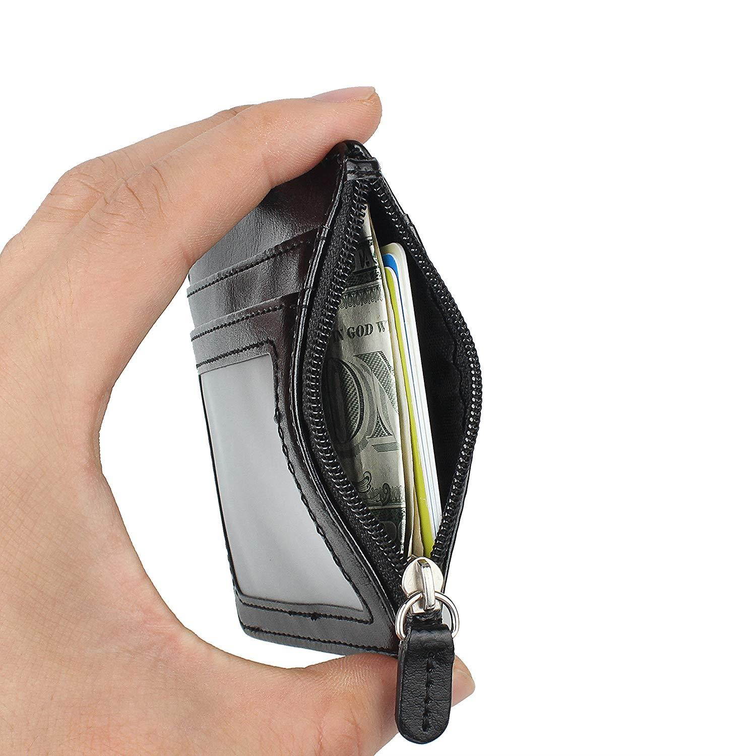 Badge Holder Zipper, Wisdompro 2-Sided PU Leather ID Badge Holder with 1 ID Window, 4 Card Slots, 1 Side Zipper Pocket and 1 piece 20" PU Neck Lanyard/Strap - Black (Horizontal)