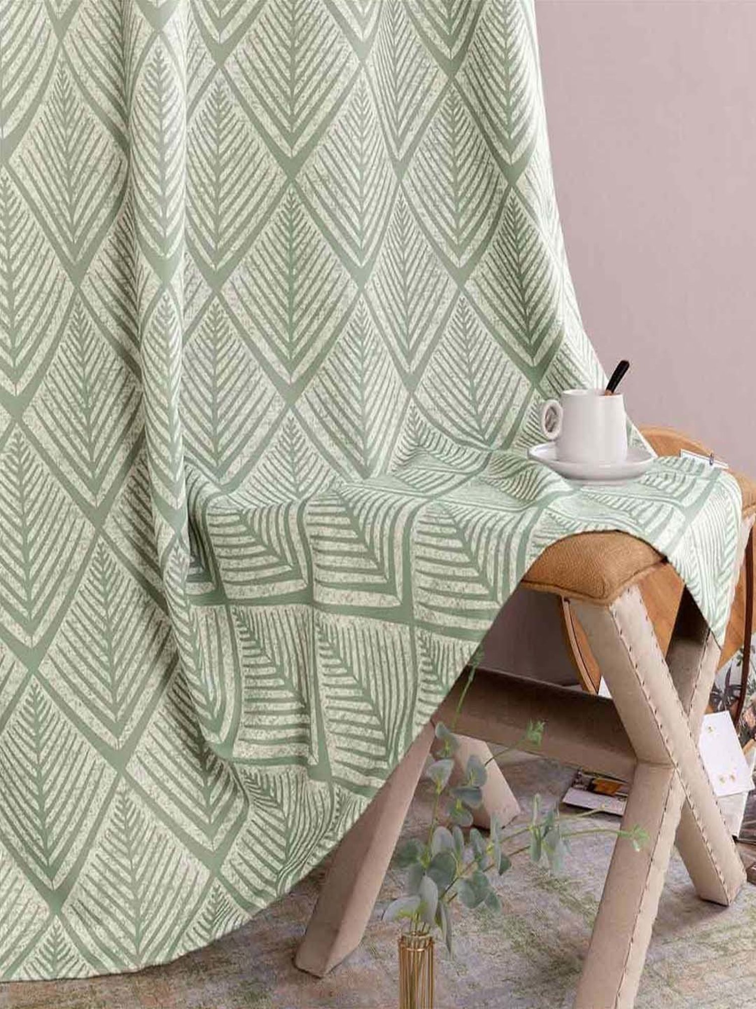 Urban Space Green Polyester Window Curtain With Tieback & Eyelet