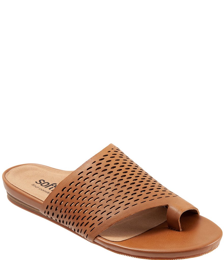 Softwalk Corsica II Perforated Leather Toe Ring Slide Sandals