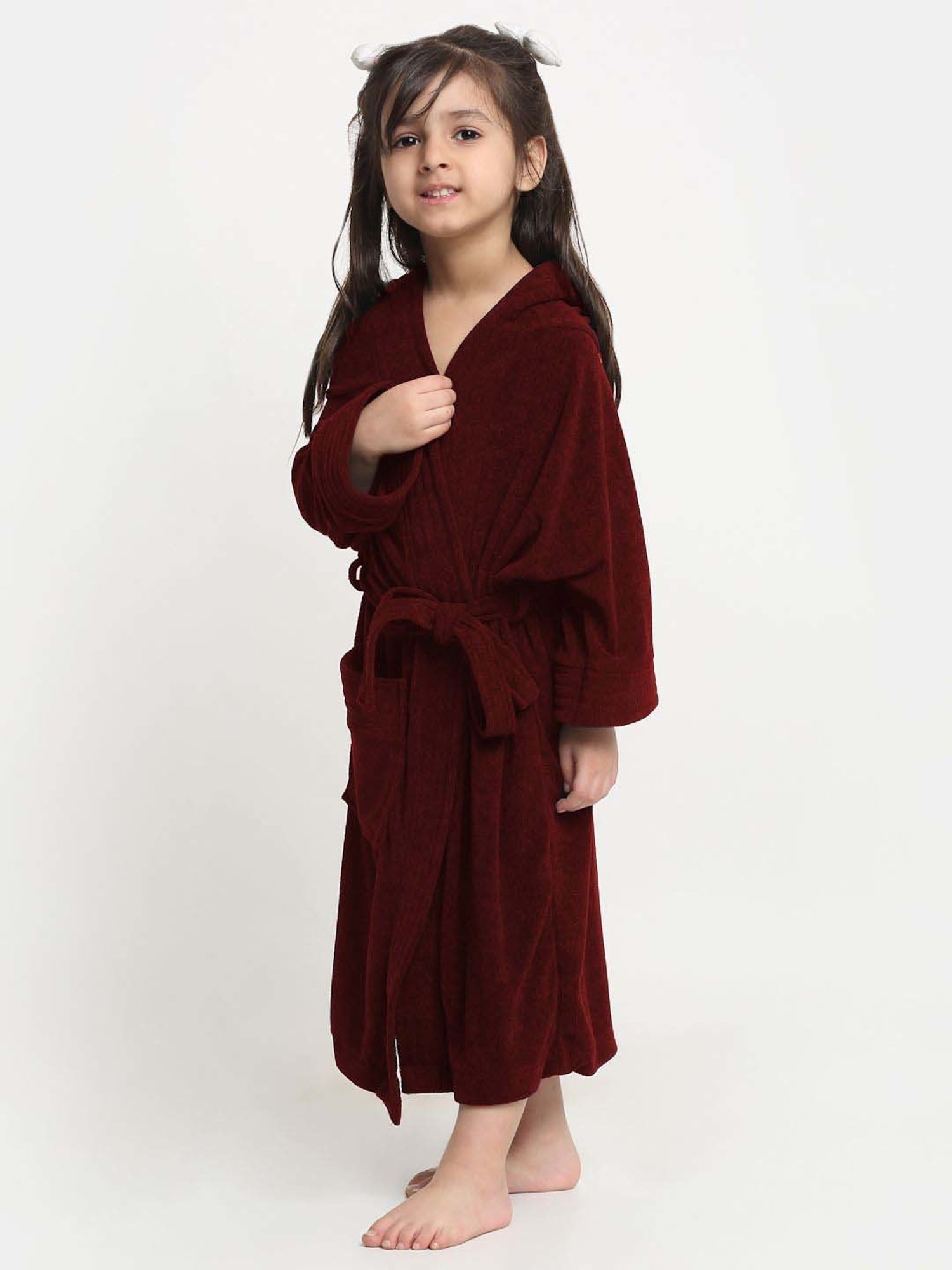 Creeva Melodious Grape Wine Micro Terry 250 GSM Kids Bathrobe 4-5 Yrs With Front Pocket