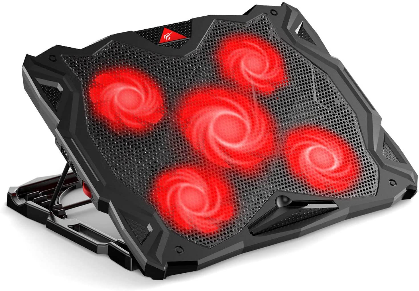 Laptop Cooling Pad Computer Quiet Cooler with 5 Quiet Fans and 2 USB Ports, Portable Cooling Stand with LED Light for 14-17 Inch Laptop (Red)