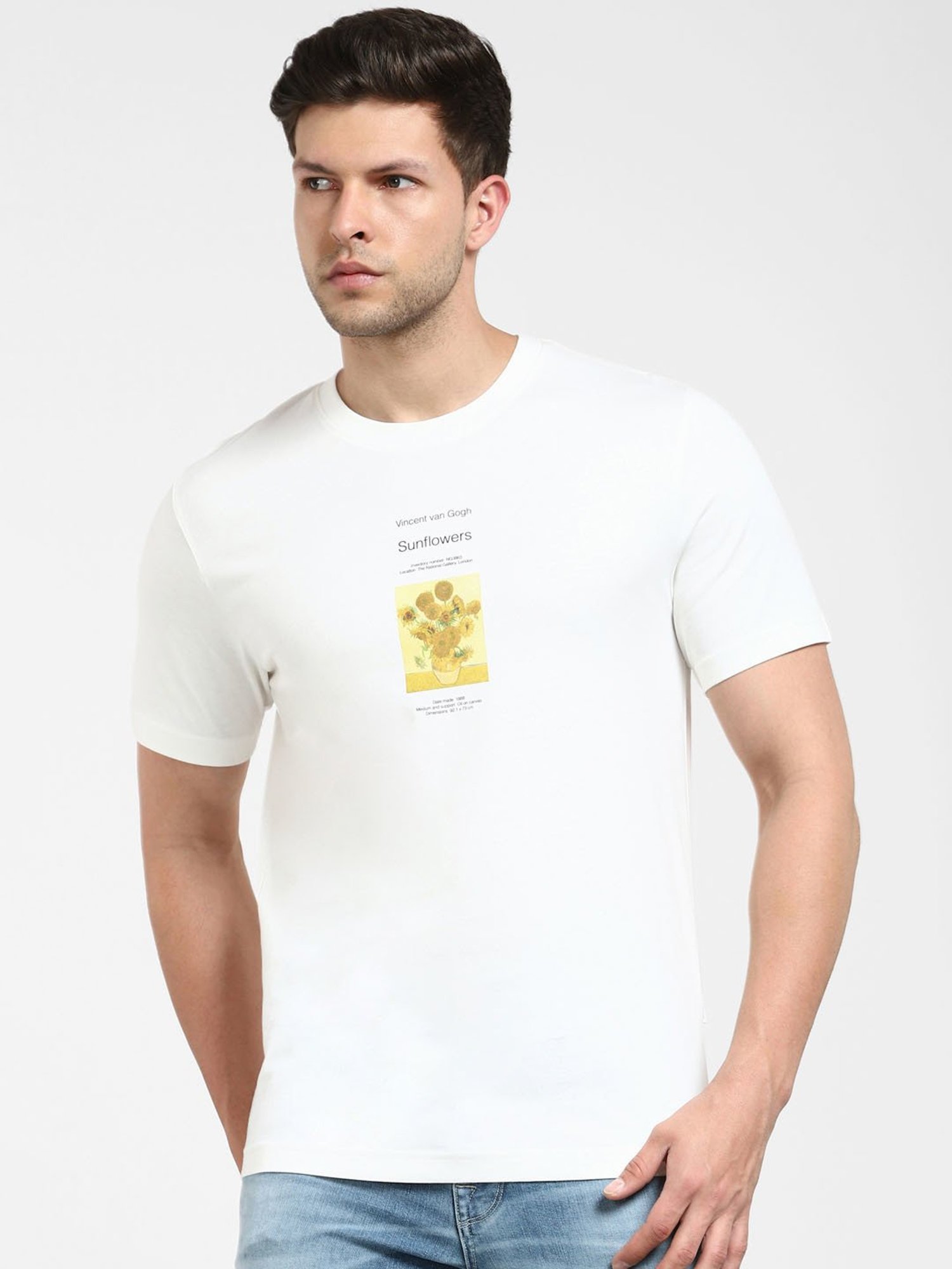 SELECTED HOMME White Slim Fit Printed Crew T-Shirt