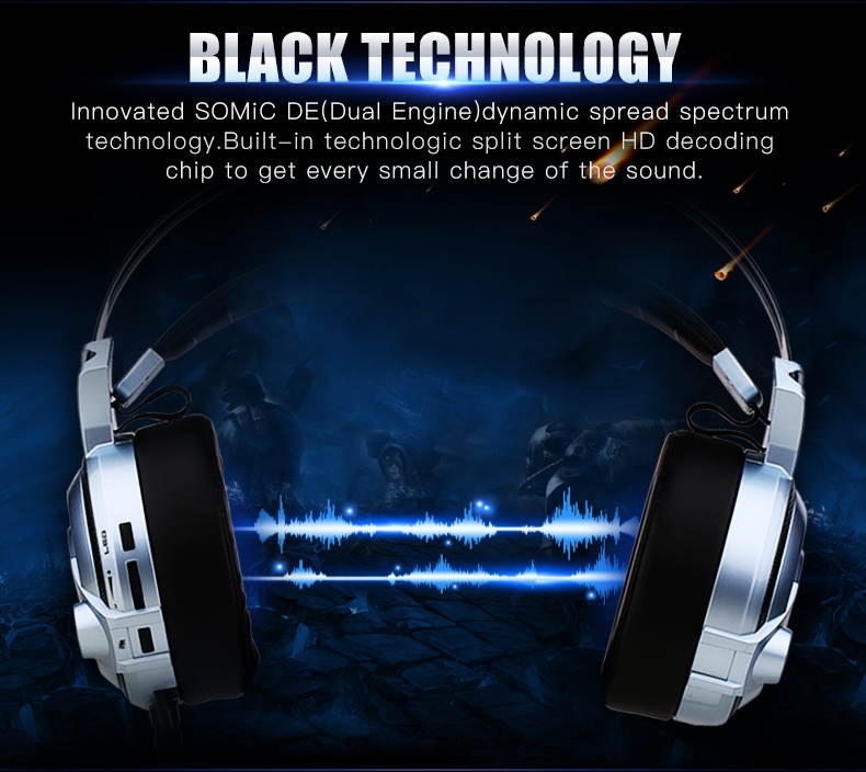Somic G949DE,PC PS4 Gaming Headset Noise Cancelling Overear,7.1 Virtual Surround Stereo Sound,Mic and Colorful LED Lights,USB Plug