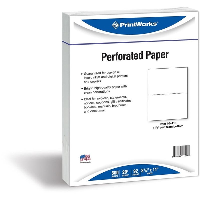 Printworks Professional Office Paper Perforated 5 1/2" From Bottom 8 1/2 x 11 20-lb 500/Ream 04116