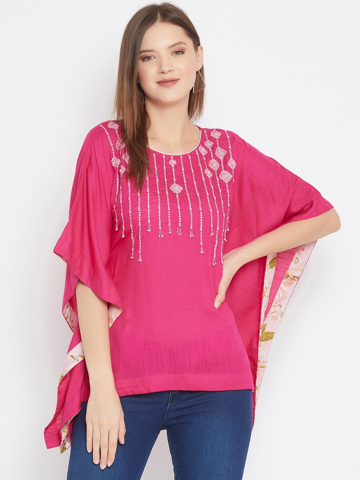 The Kaftan Company Pink Embroidered Kaftan Top