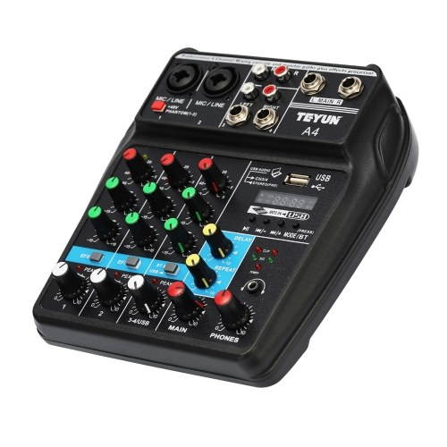 TU04 BT Sound Mixing Console Record 48V Phantom Power Monitor AUX Paths Plus Effects 4 Channels Audio Mixer with USB
