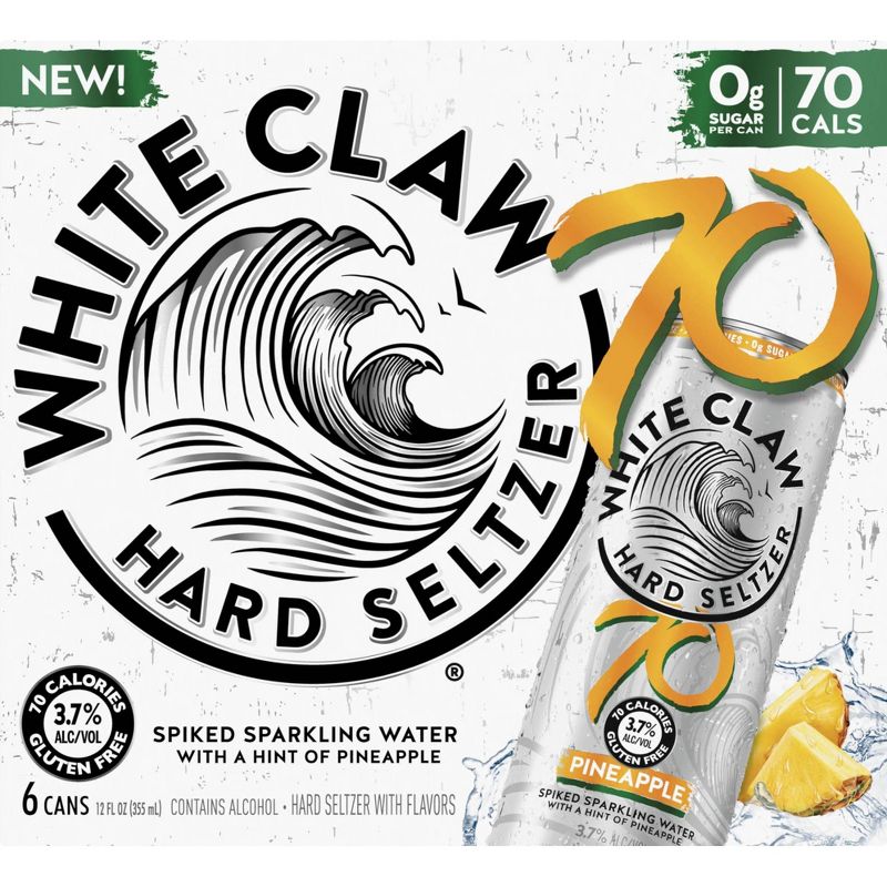 White Claw 70 Pineapple Hard Seltzer - 6pk/12 fl oz Slim Cans