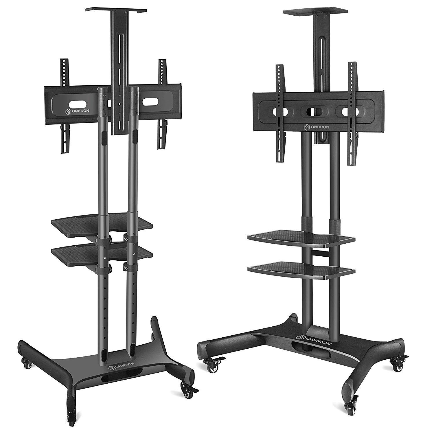 ONKRON Mobile TV Stand TV Cart with wheels & 2 AV Shelves for 32&rdquo; &ndash; 65 inch LCD LED OLED Flat Panel Plasma Screens up to 100 lbs Black TS1552