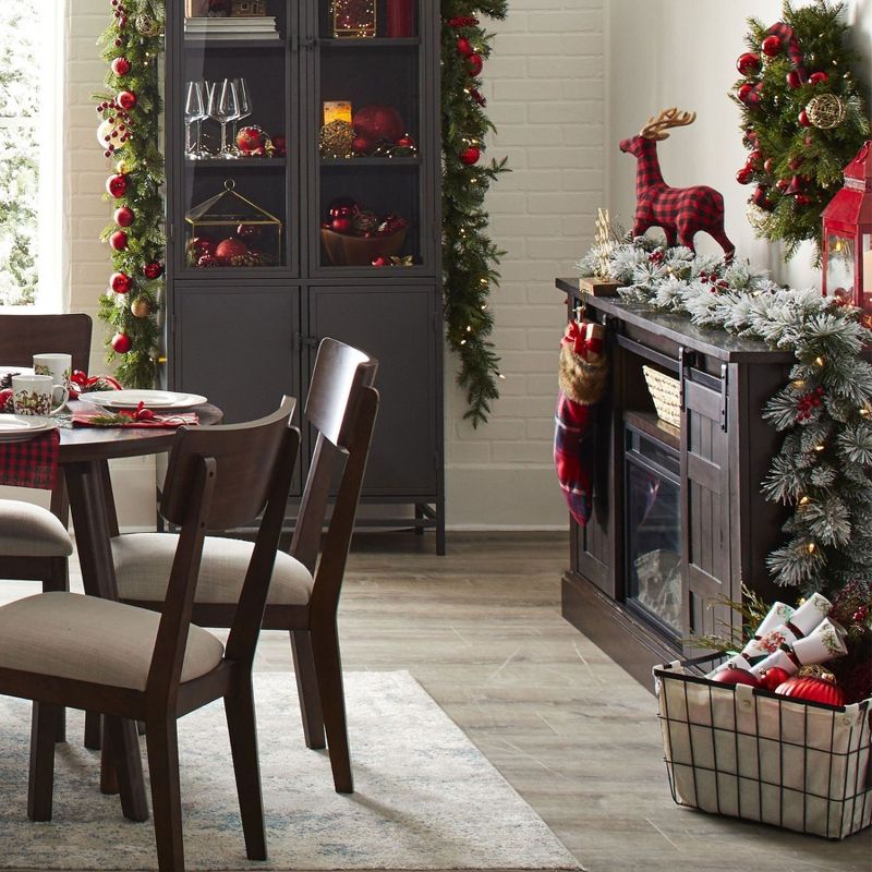 Noma Snow Dusted Berry and Pinecone 9 Foot Pre Lit 162 PE and PVC Pine Needle Christmas Garland Indoor and Outdoor Home Holiday Mantle Decor