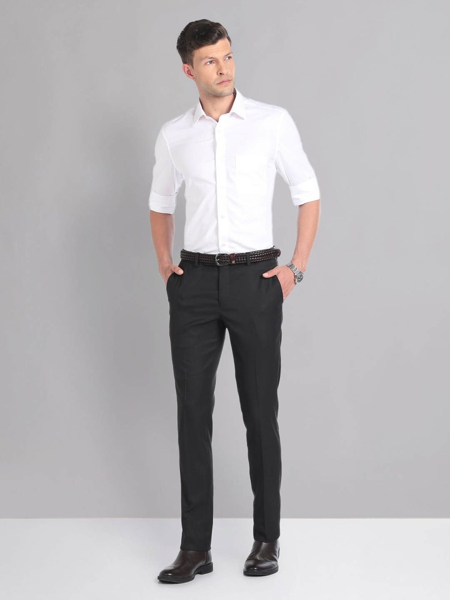 AD by Arvind Black Slim Fit Trousers
