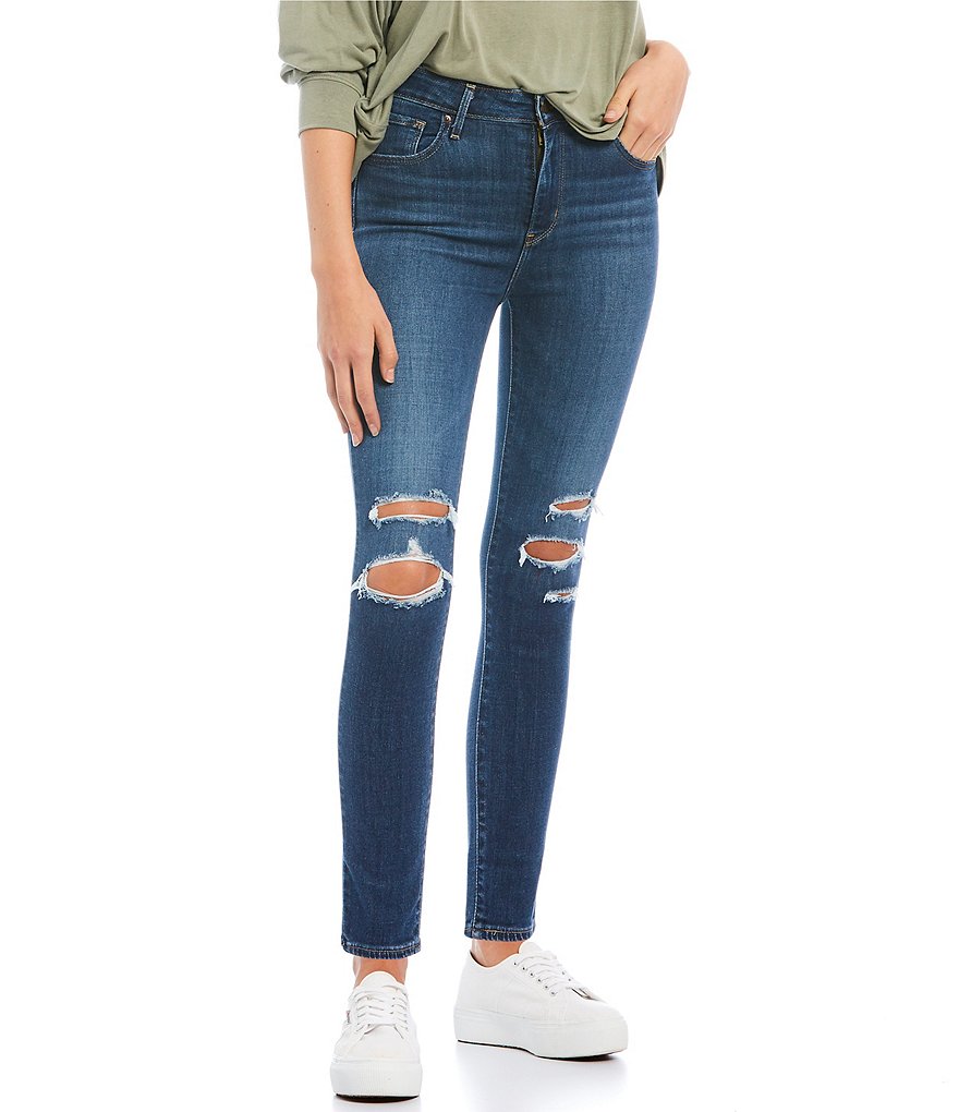 Levi's 721 Destructed High Rise Ankle Skinny Jeans