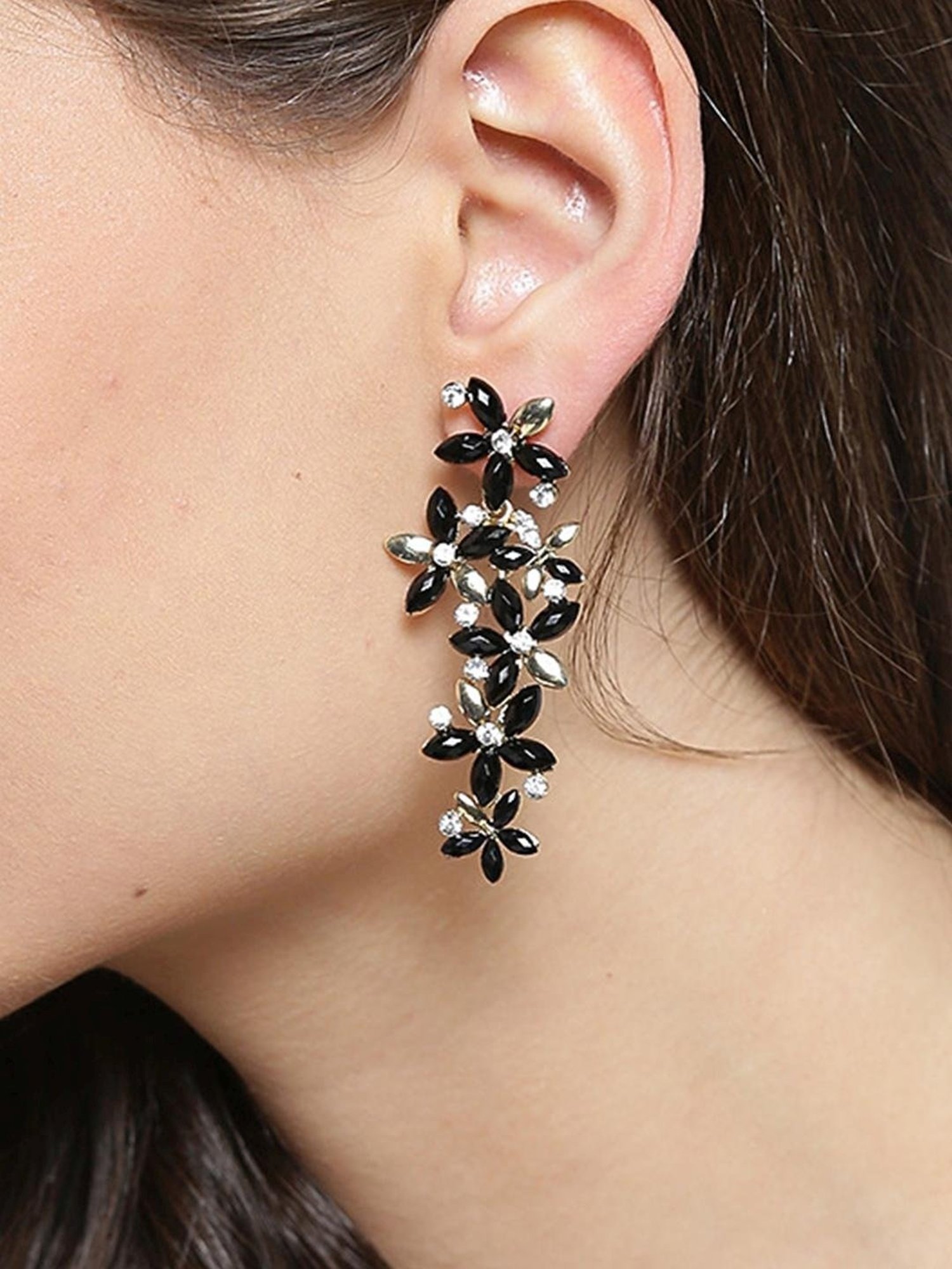 YouBella Black Gold-Plated Contemporary Dangler Earrings