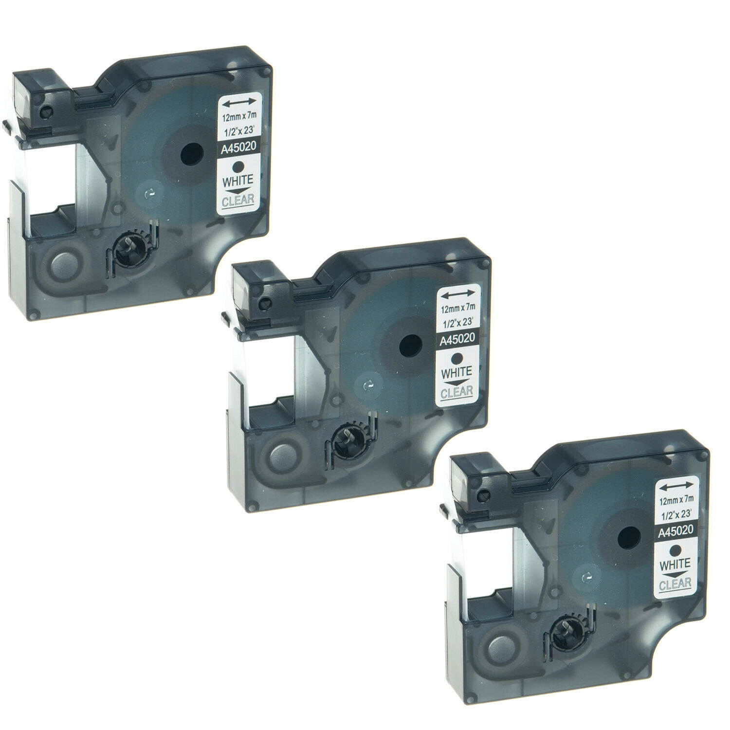 3PK White on Clear Label Tape 12mmx7m For DYMO D1 45020 LabelManager 200 400 450