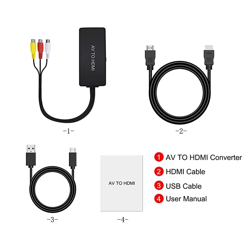to HDMI Converter RCA to HDMI Adapter Composite CVBS to HDMI Converter Support 1080P PAL/NTSC Compatible with N64, PC, PS, Xbox, VHS, VCR, Camera, Blue-Ray DVD Players
