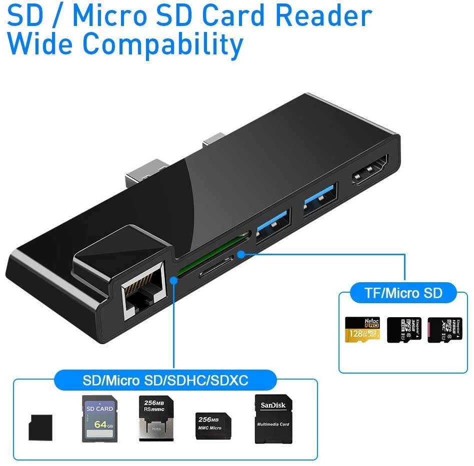 Surface Pro 6 Pro 5 Pro 4 Docking Station,Rocketek Microsoft Surface USB 3.0 Hub with 4K HDMI,2 x USB 3.0 Ports, SD/Micro SD Card Reader,1000M Enternet Port Combo Docking Station for Surface Pro 6/5/4