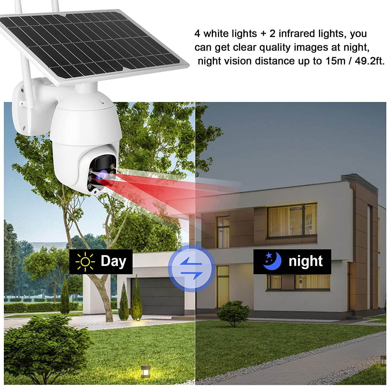 1080P HD Solar 4G Camera PTZ Security Camera Pan 355&deg;, Tilt 120&deg; Full Color Night Vision, IP66 Waterproof, PIR Motion Detection Alarm for Public/Home Security(US)