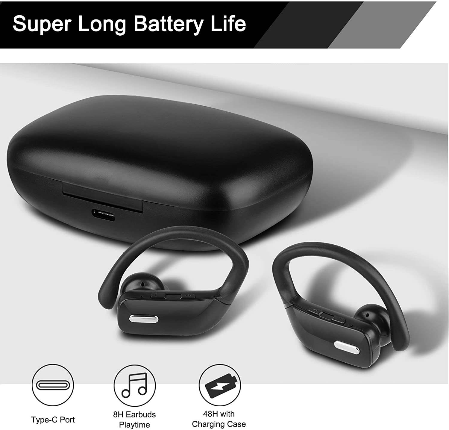 Ture Wireless Earbuds for Sports, Bluetooth 5.0 TWS Sports Headphones with Button Control In Ear Running Earphones Stereo Sound Sports Headset with USB C Charging Case for iOS Android Phone Tablets