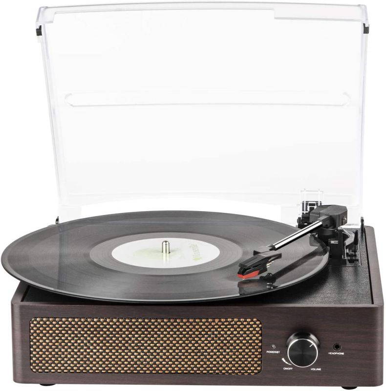 Bluetooth Record Player Belt-Driven 3-Speed Turntable, Vintage Vinyl Record Players Built-in Stereo Speakers, with Headphone Jack/ Aux Input/ RCA Line Out