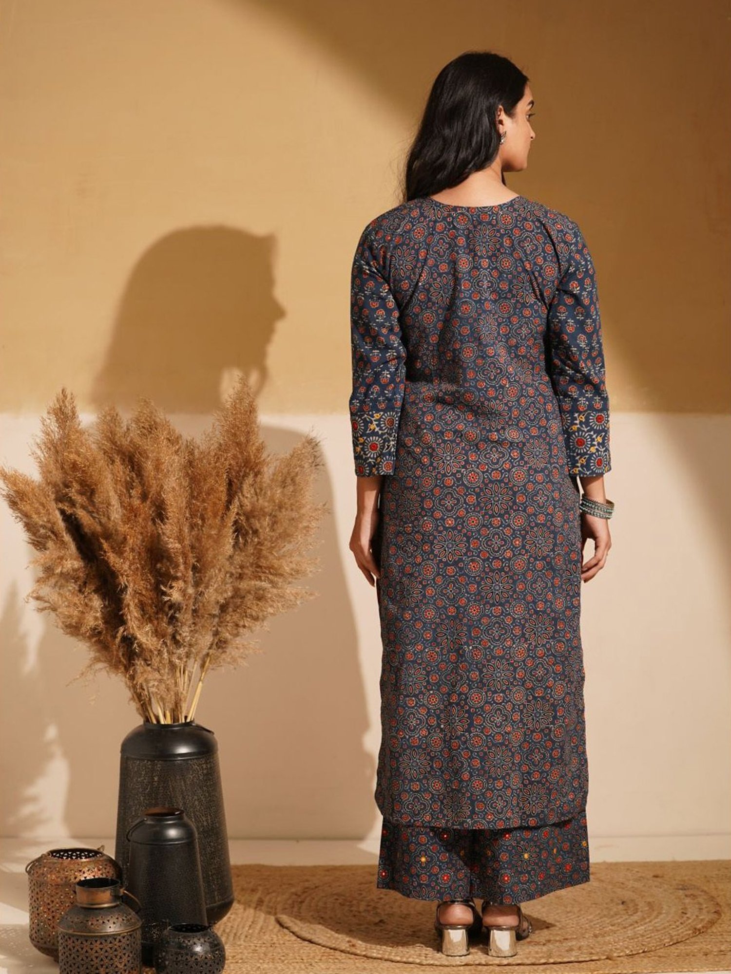 Love Chic Indigo Blue Cotton Ajrakh Straight Kurta