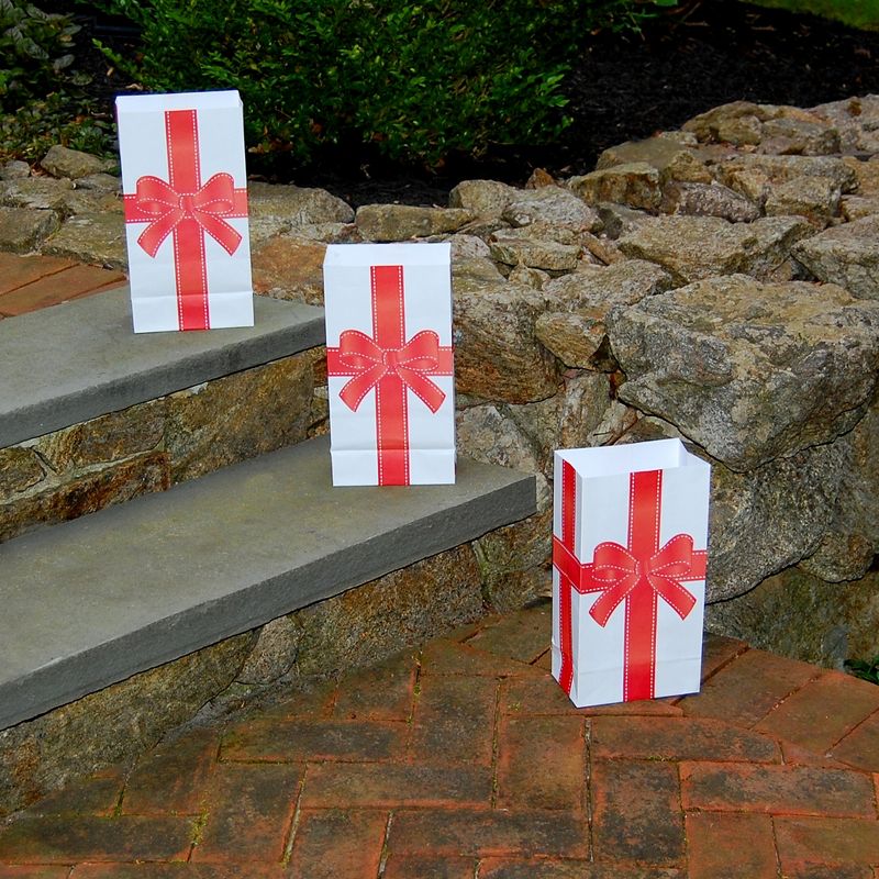 24ct Paper Luminaria Bags "Holiday Present" Red - LumaBase